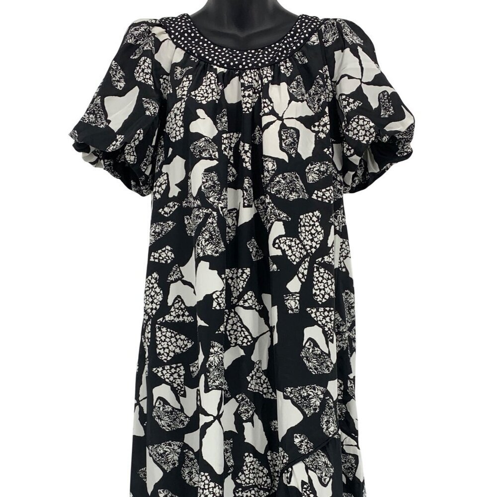 Liberty House Vintage Women Medium Petite Dress Floral Muumuu Black Lace Polka D - Picture 5 of 6